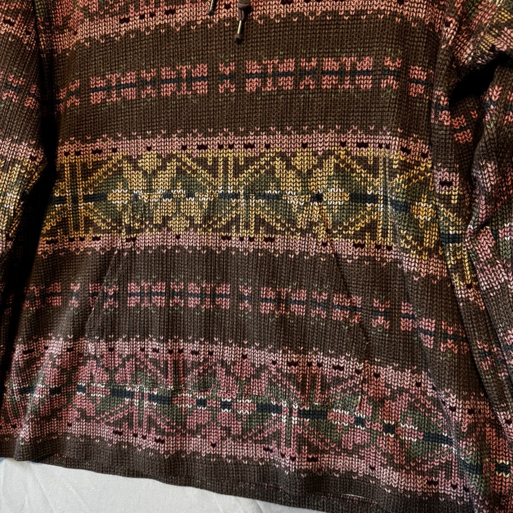 Chaps Womens Fair Isle Mock Neck Top Large Cotton Southwest Aztec Cottagecore - Picture 5 of 10